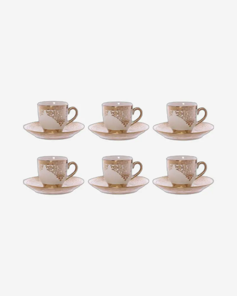 12-Piece Beige & Gold Porcelain Cup & Saucer Set – Understated Elegance For Everyday Dining 1