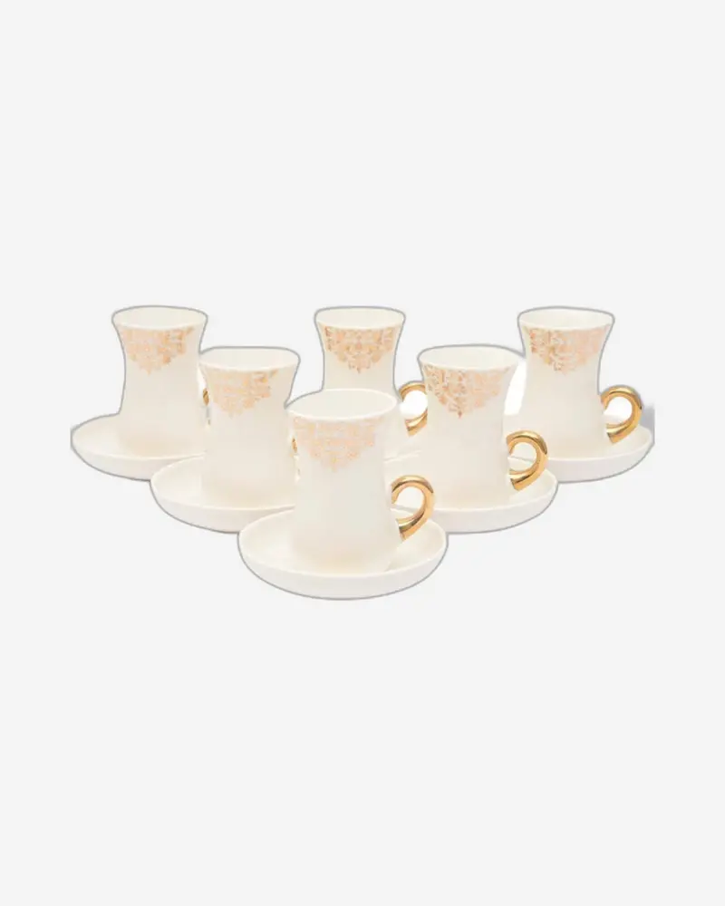 12-Piece Istikan-Style Bone China Tea Cup & Saucer Set – White & Gold Elegant Tea Presentation 1