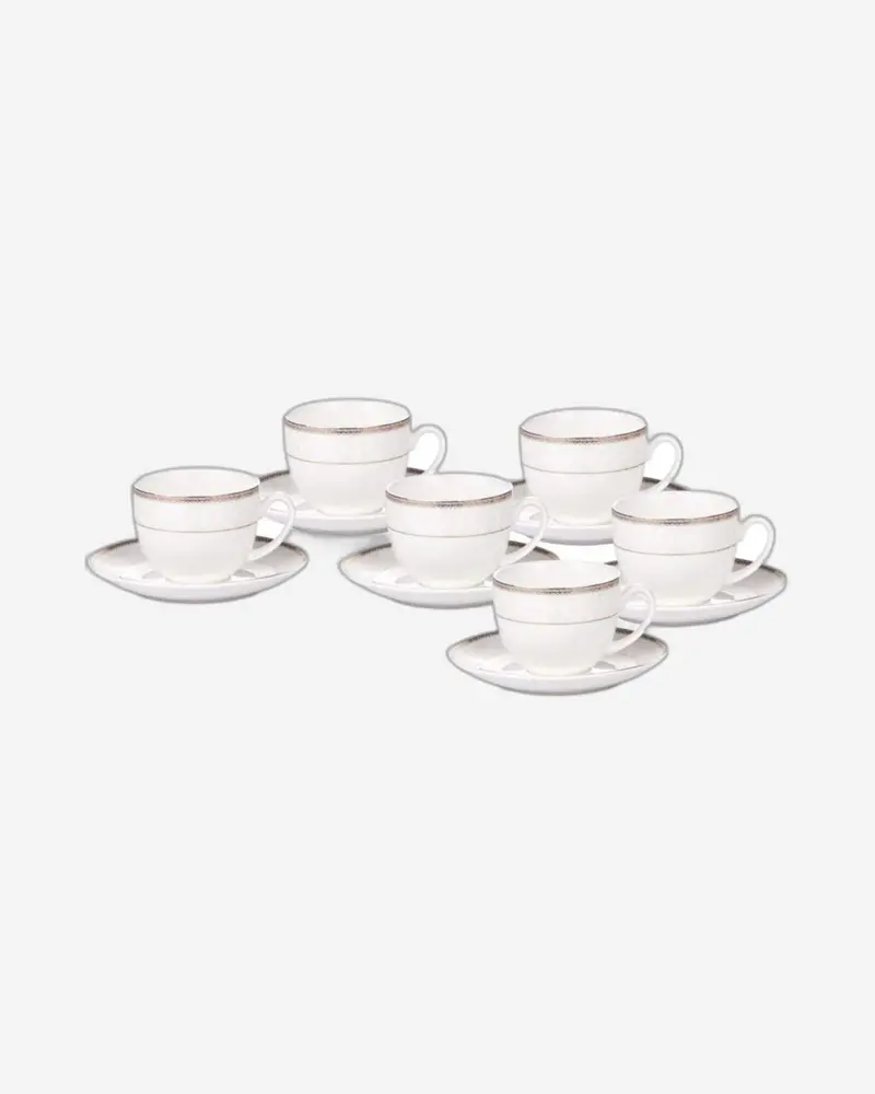 12-Piece White-And-Gold Bone China Cups & Saucers (220Ml) – Coordinated Tea & Coffee Serving Set 1