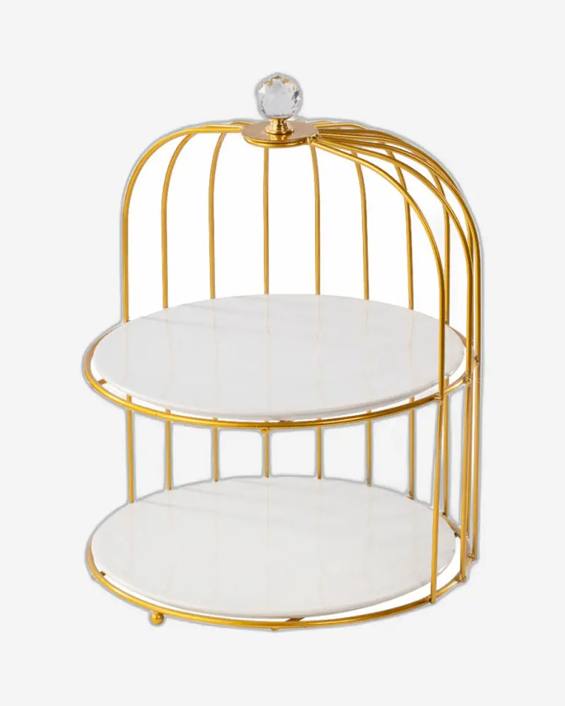 2-Tier Porcelain Cake Stand – 26Cm White Platter With Luxe Gold-Finished Base 1