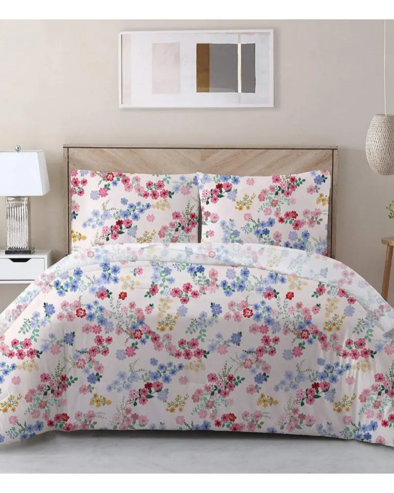 3-Piece Disty Floral Red Cotton Comforter Set By Cotton Home 1