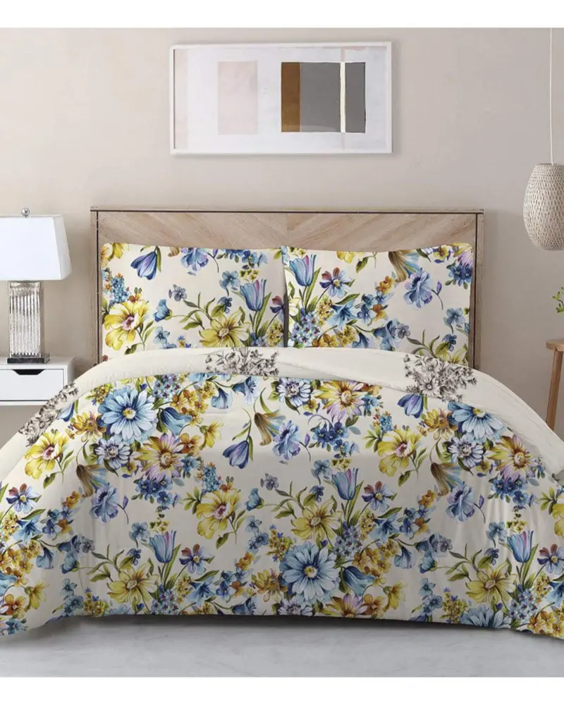 3-Piece Eraya Yellow Cotton Comforter Set By Cotton Home 1