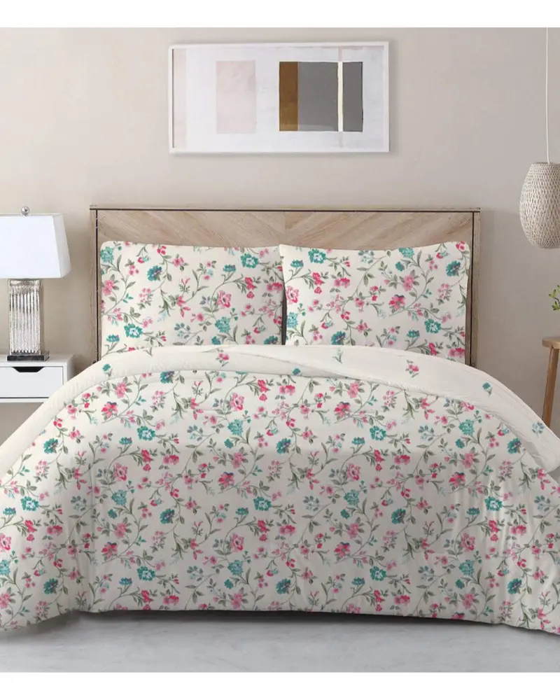 3-Piece Floral Scroll Pink Cotton Comforter Set By Cotton Home 1