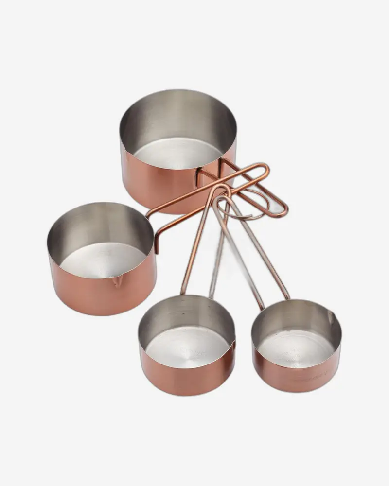 4-Piece Stainless Steel Measuring Cup Set – Copper-Trimmed Kitchen Tools 1