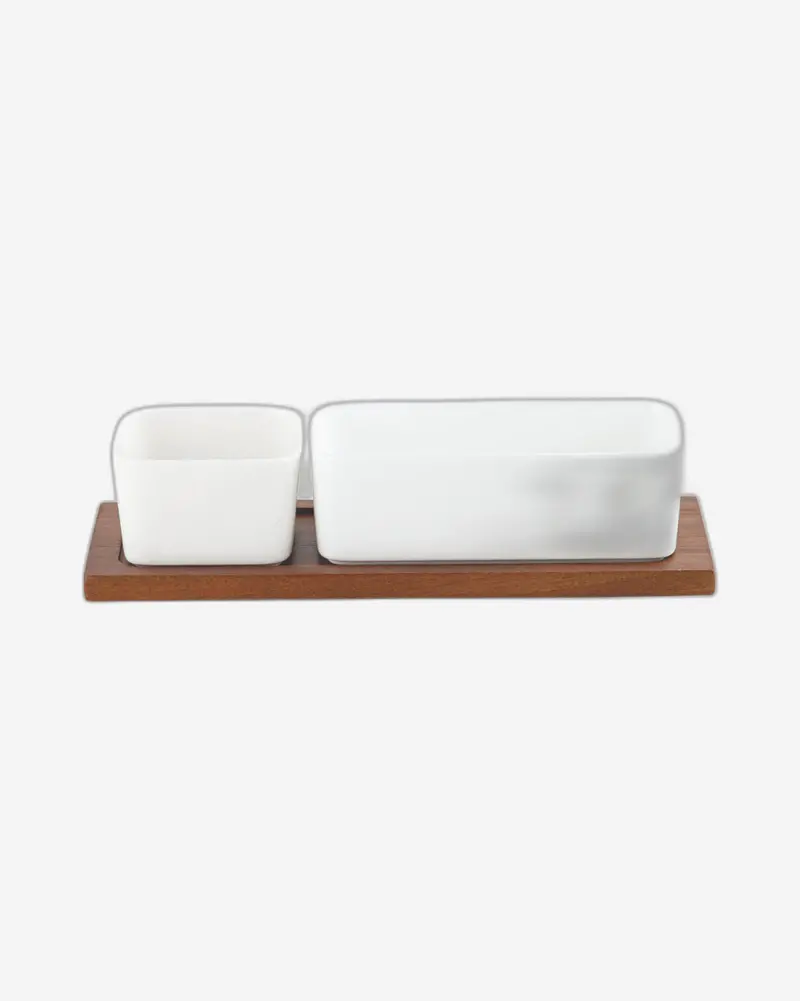 Acacia Wood & Porcelain Serving Set – 2-Piece Large Platters (29Cm, White & Natural Brown) 1