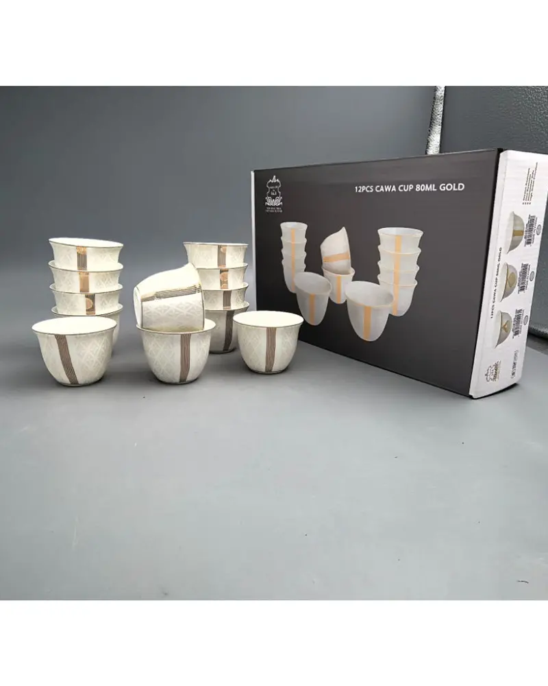 Amara Porcelain Cawa Cups – 80Ml, 12-Piece White And Gold Serving Set 1