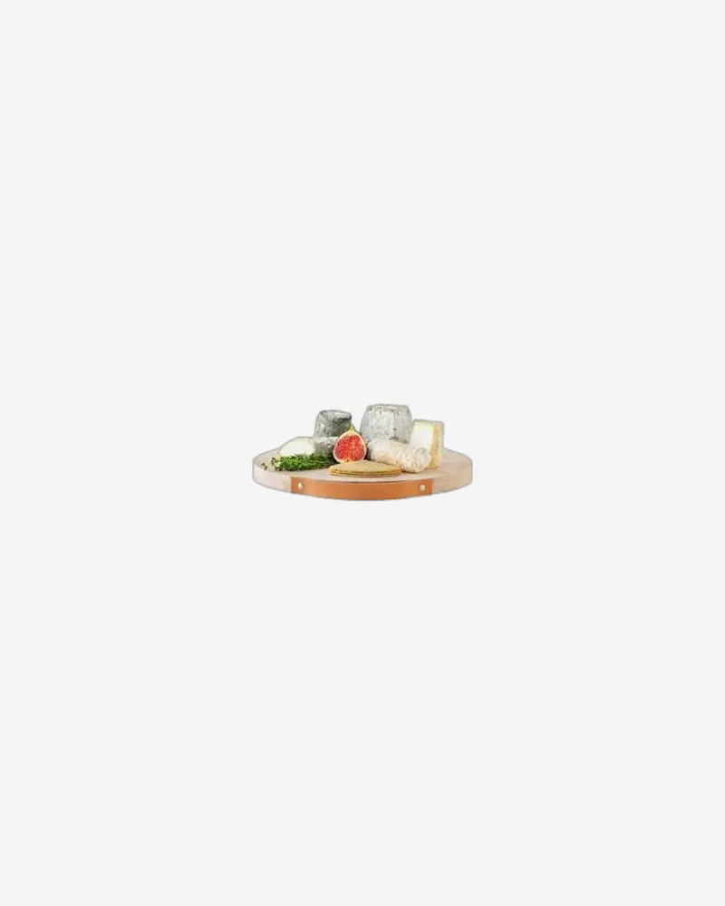 Ash Wood Serving Board With Leather Handle – 35Cm Diameter 1