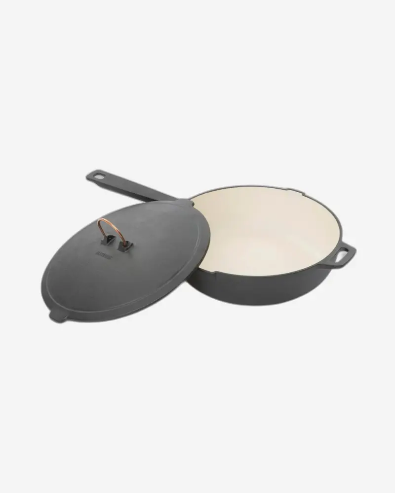 Barebones 12-Inch Vintage White Enamel-Lined Cast Iron Skillet 1