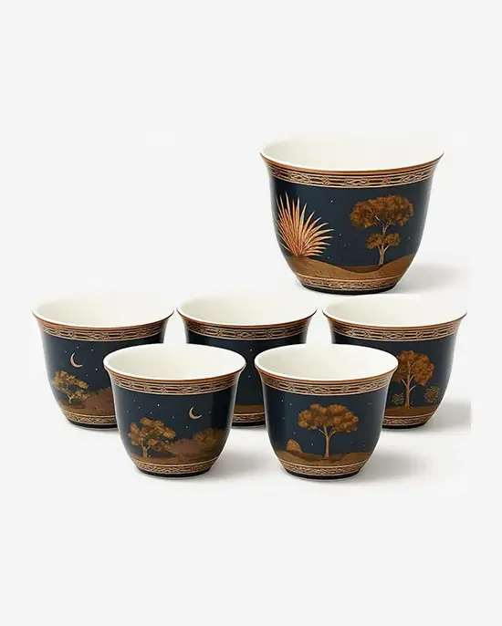 B&S Artisan 6-Piece Gahwa Cup Set – Hand-Finished Middle Eastern Design 1