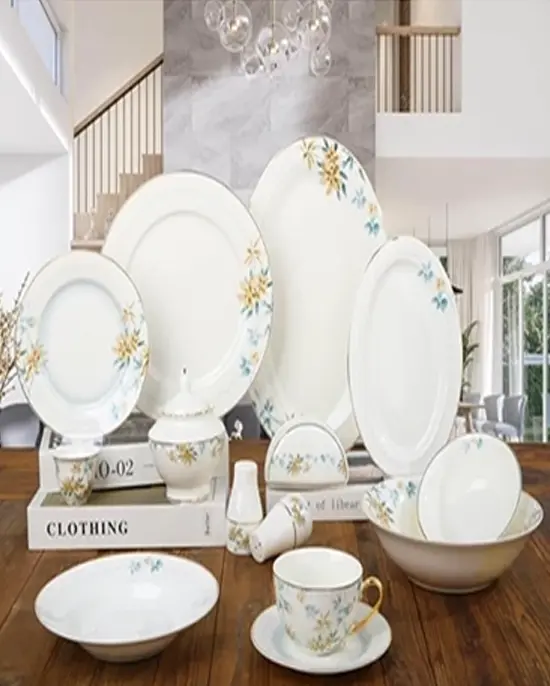 B&S Durable 65-Piece Ceramic Dinner Set – Modern Rim Design 1