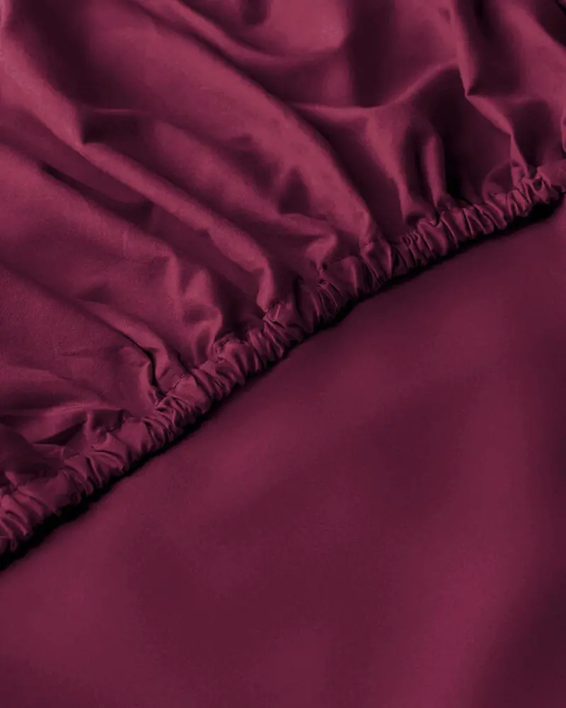 Burgundy 300Tc Cotton Satin Fitted Sheet Set – 3-Piece Premium Bedding 1