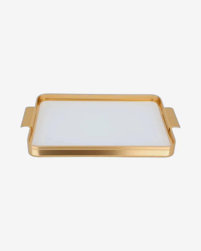 Chaoan Amber Large Leather Serving Tray – Ivory Finish With Gold Accents (49 × 32 × 3.6 Cm) 1