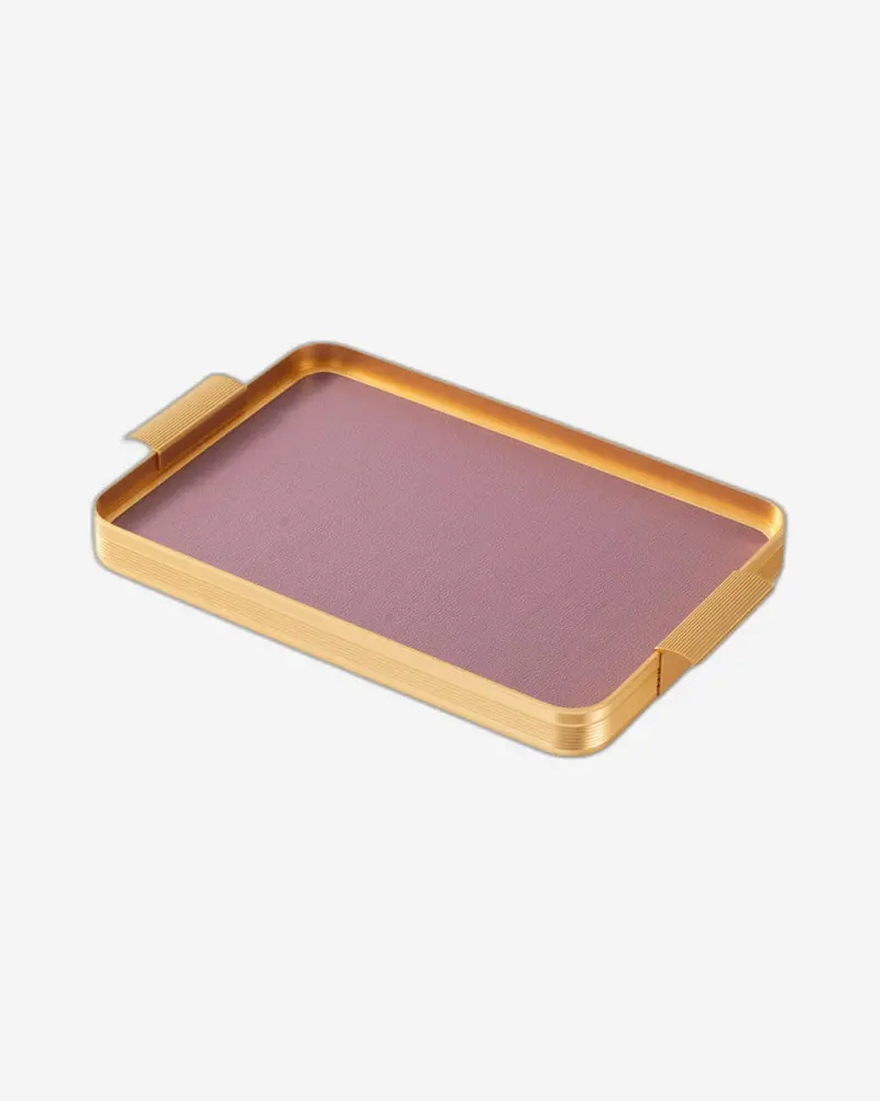 Chaoan Amber Large Leather Tray – Lavender Hue With Gold Embellishments (49 × 32 × 3.6 Cm) 1