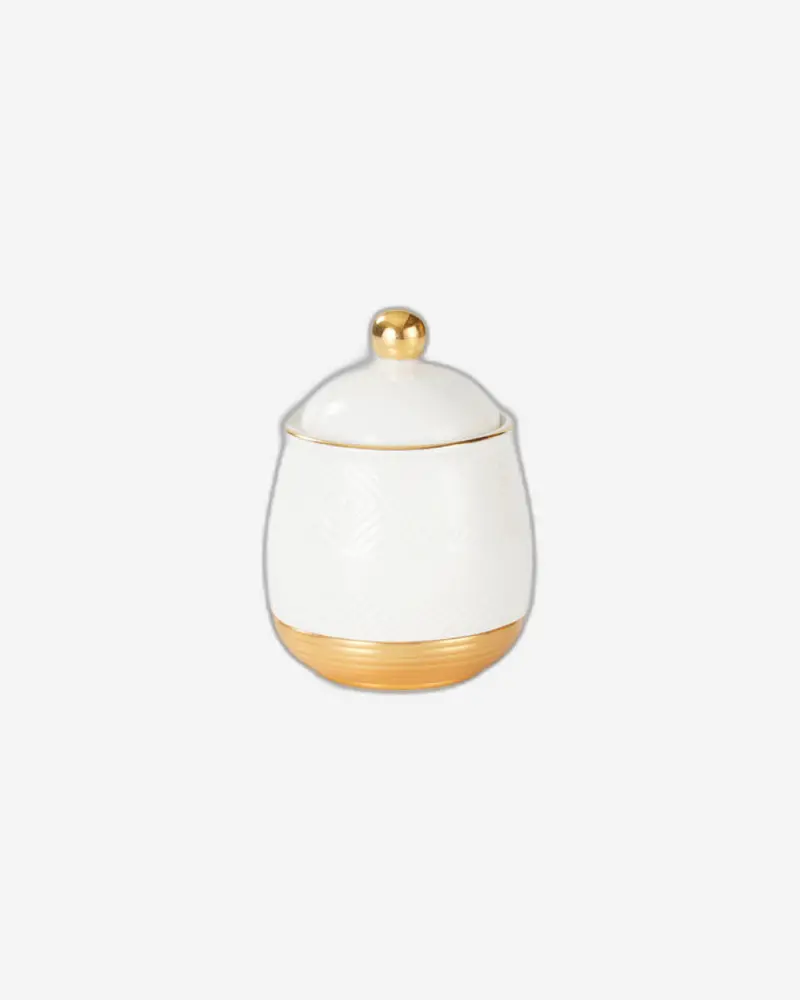 Chaoan Amber Sugar Container With Lid – Ivory Finish And Gold Trim 1