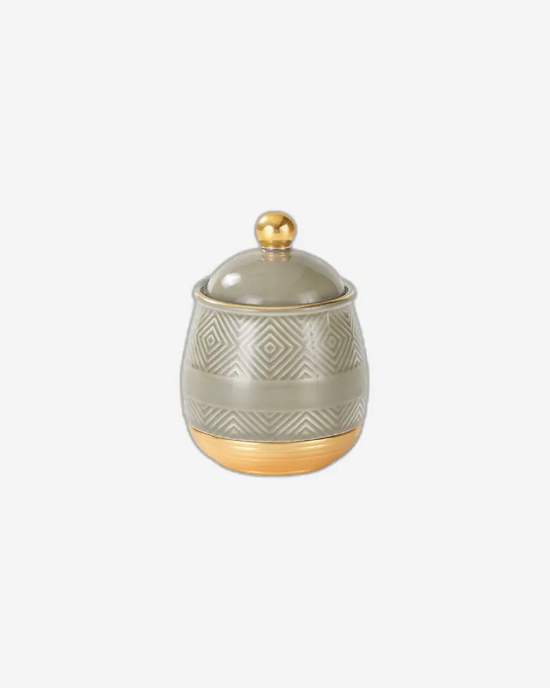 Chaoan Amber Sugar Jar With Lid – Charcoal Grey Finish And Gold Accents 1