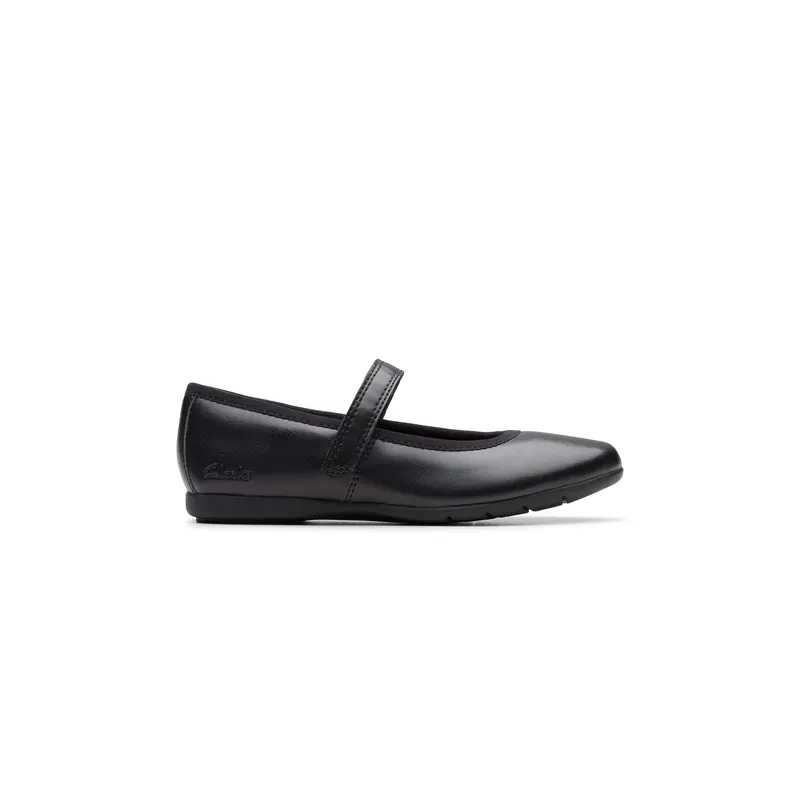 Clarks Girls' Dance Wish Ballet Flat – Black Wide-Fit Comfort Shoe 1