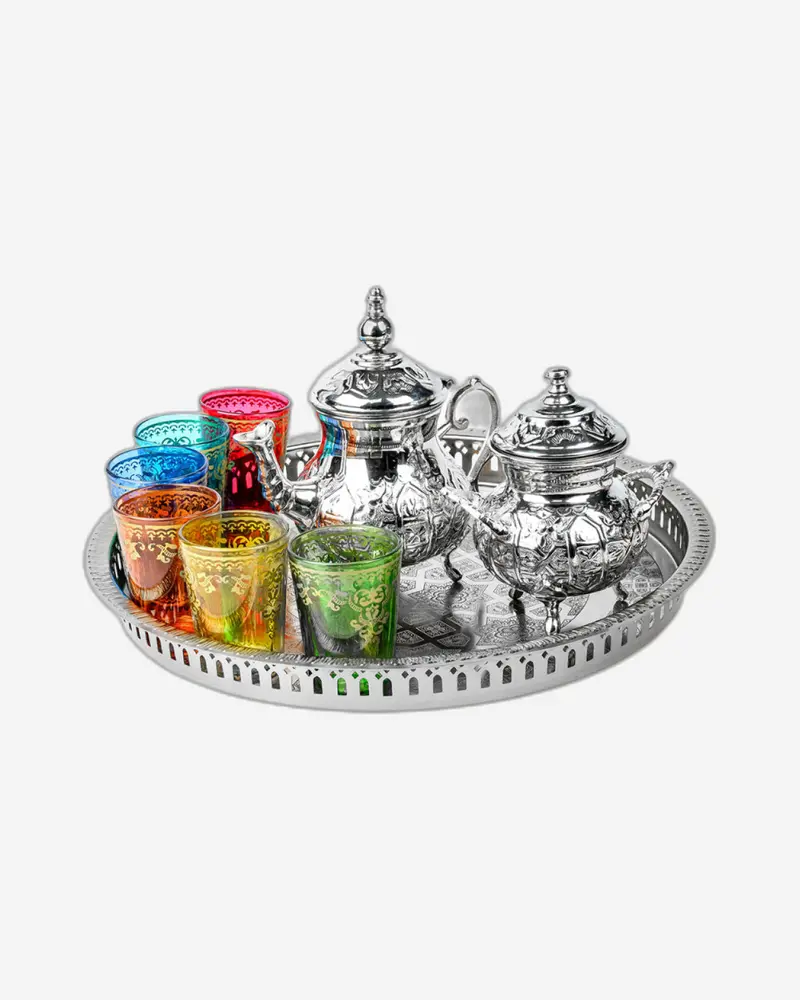 Cuisine Art Arwa Heritage Tea Set – 9-Piece Featuring Elegant Silver-Finished Serving Tray 1