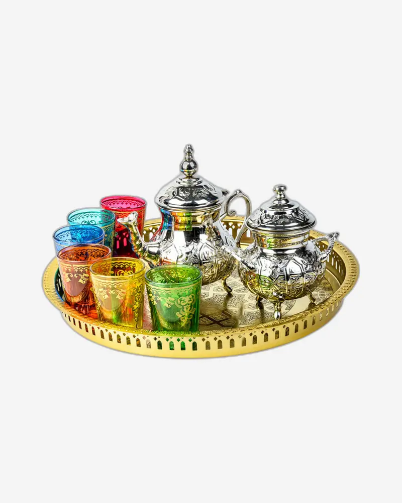 Cuisine Art Arwa Ornate Tea Set – 9-Piece With Lustrous Gold-Plated Serving Tray 1