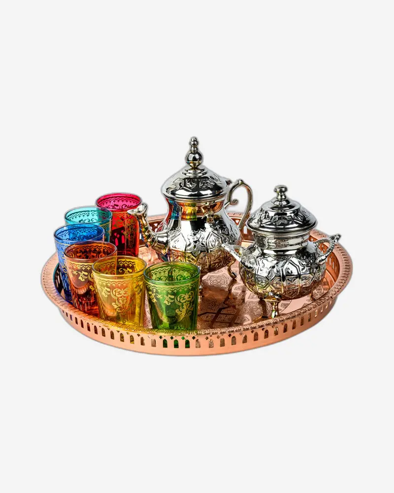 Cuisine Art Arwa Traditional Tea Set – 9-Piece With Decorative Copper Serving Tray 1