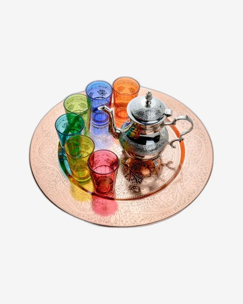 Cuisine Art Moroccan-Inspired Tea Set – 6-Piece With Handcrafted Copper Tray 1