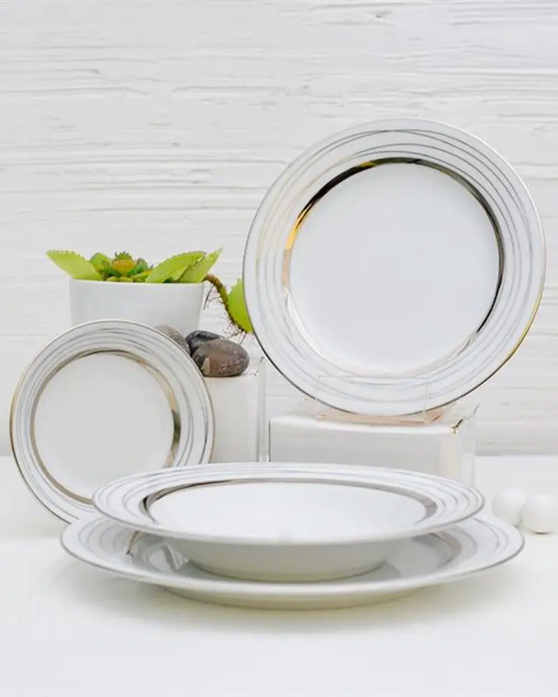 Dankotuwa 24-Piece White & Silver Helen Dinner Set 1