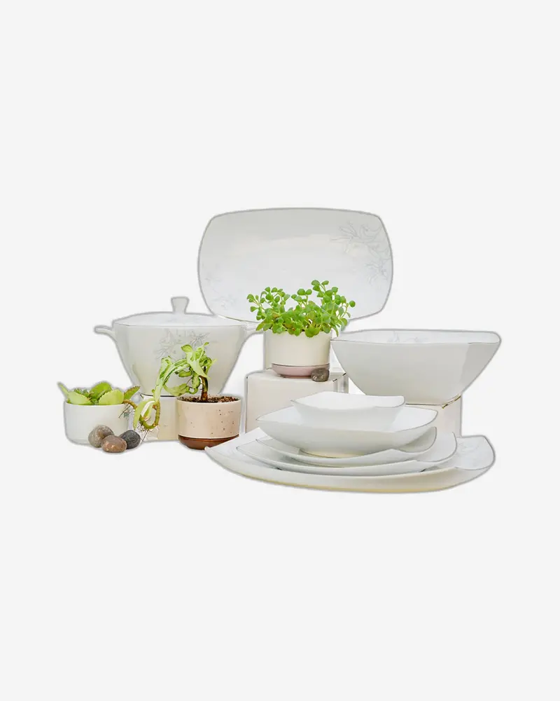 Dankotuwa 83-Piece Grey & White Floral Dinner Set – Made In Italy 1