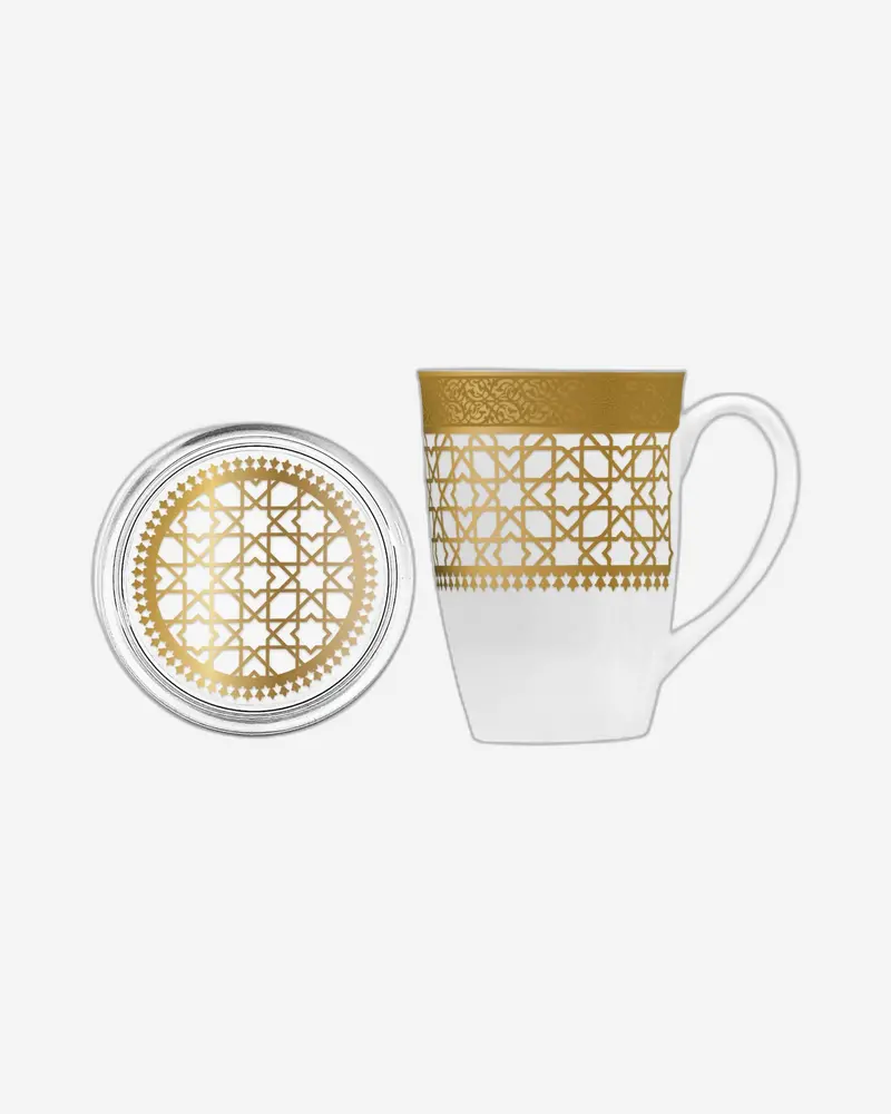 Dimlaj Cordoba Mug And Lid Set – 4-Piece Gold Design 1