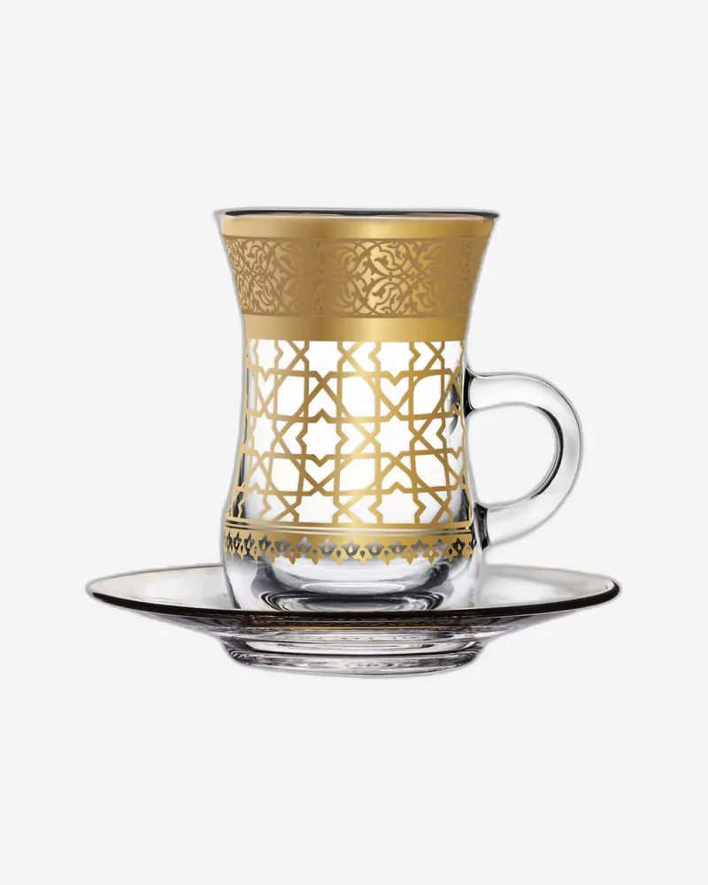 Dimlaj Cordoba Tea Istikanas And Saucers – 6-Piece Gold Set 1