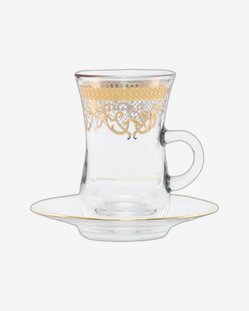 Dimlaj Trina Istikanas And Saucers – 6-Piece Gold Set 1