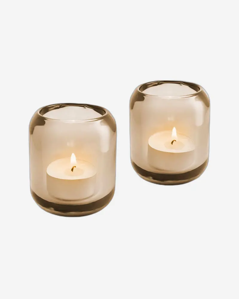 Eva Solo Acorn-Style Tealight Holder Set – Amber Glass 1
