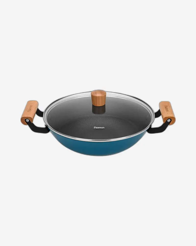 Fissman 4L Sea-Green Cast Iron Wok With Lid 1