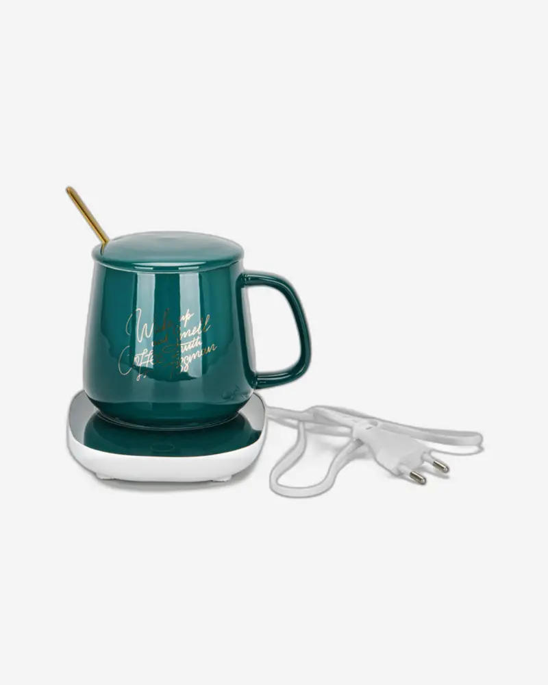 Fissman Ceramic Mug Warmer – Green, Includes Built-In Spoon & Heater 1