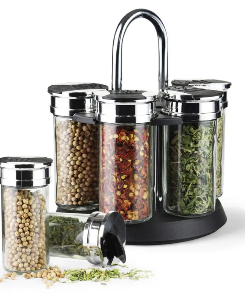 Fissman Colorful Spice Storage Set – 7-Piece Stackable Jars With Stand 1