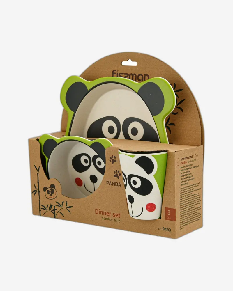 Fissman Panda-Print Kids’ Bamboo Tableware Set – 3-Piece, Multicolor 1