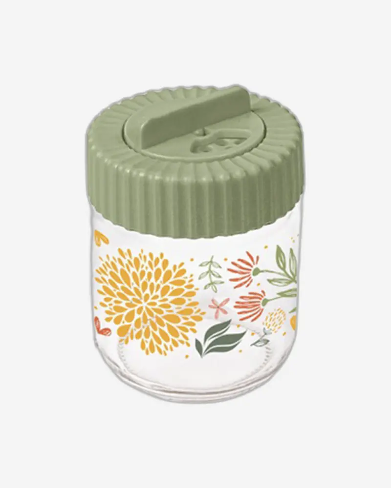 Herevin 200Ml Botanic-Design Glass Spice Jar – Airtight Green Pp Lid, Bpa-Free & Transparent 1