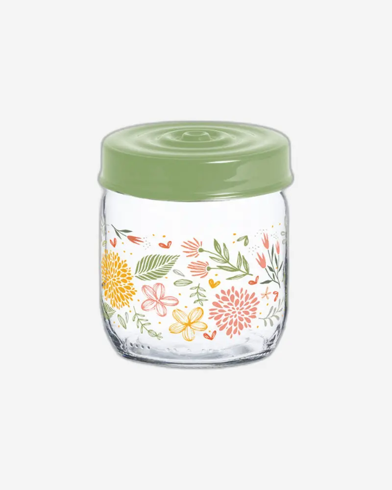 Herevin 425Ml Botanic Glass Spice Jar – Green Pp Lid, Clear Body, Space-Saving Size 1