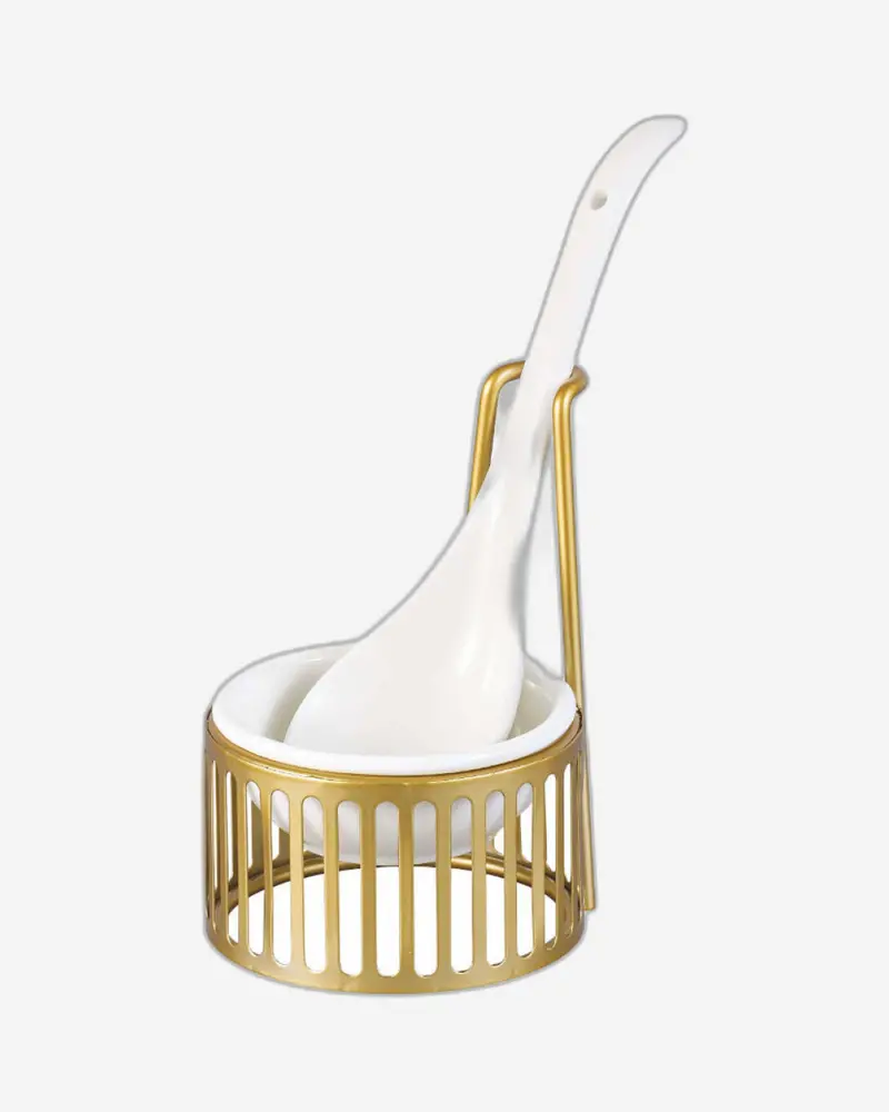 Irfa Elegant Spoon Rest – Gold-Trimmed Ceramic Kitchen Organizer 1