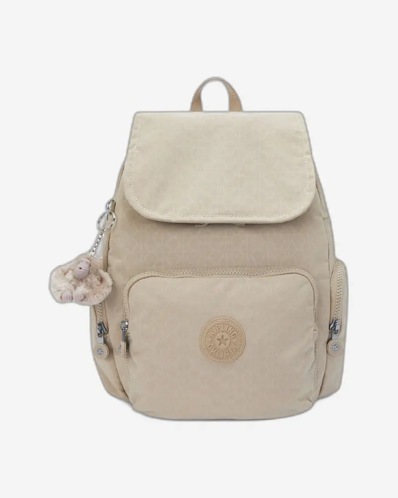 Kipling City Zip S Small Backpack – Beige Embossed Signature Look 1