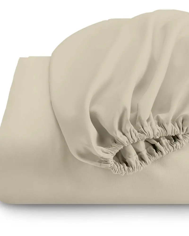 Linen-Blend Cotton Fitted Sheet – Soft, Textured Ivory-Tone Bed Linen 1