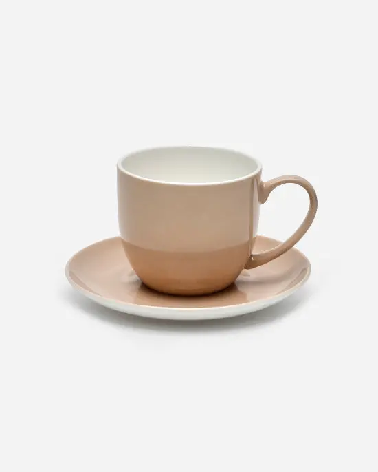 Maison Pastel Mocha Tea Set – Warm-Tone Ceramic Teacup With Matching Saucer 1