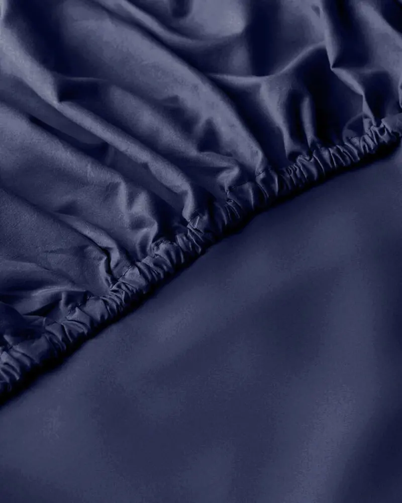 Navy Blue Satin Cotton Fitted Sheet Set – 3-Piece, 300Tc 1