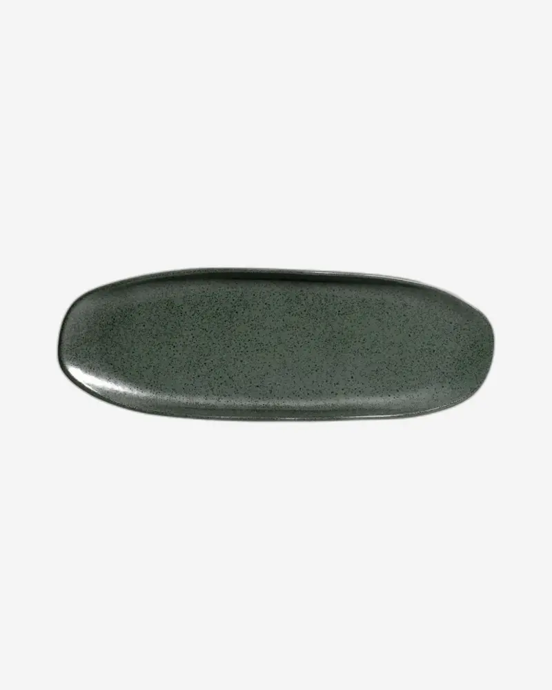 Organic Shallow Oval Stoneware Platter – 36X13Cm, Greenery Accent (Brazil) 1