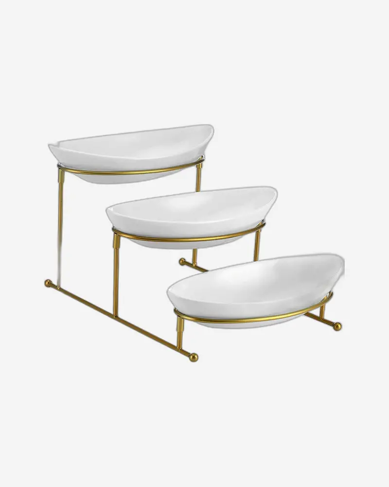 Oval 3-Tier Serving Bowl Set With Gold Stand – 11-Inch Shallow Tray For Fruit, Chips, Dips & Party Displays 1