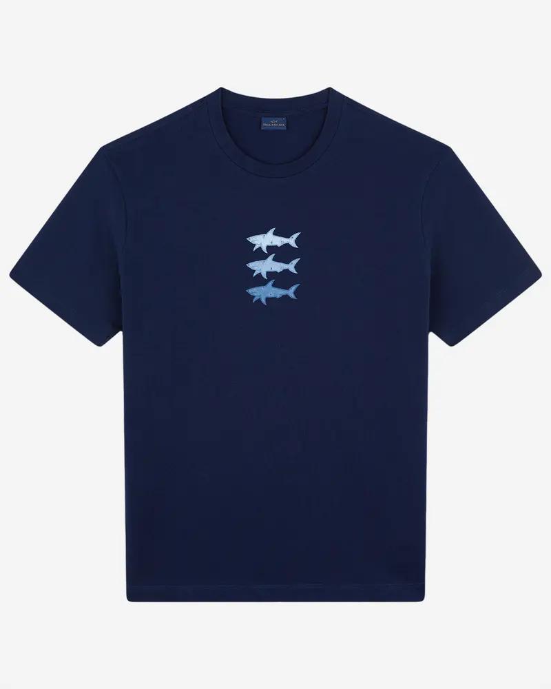 Paul & Shark Blue Shark-Printed Cotton Jersey T-Shirt 1