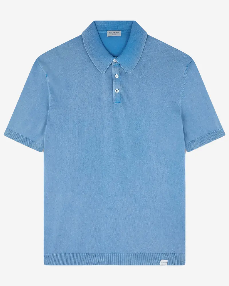 Paul & Shark Solid Blue Button-Front Cotton Polo Shirt 1