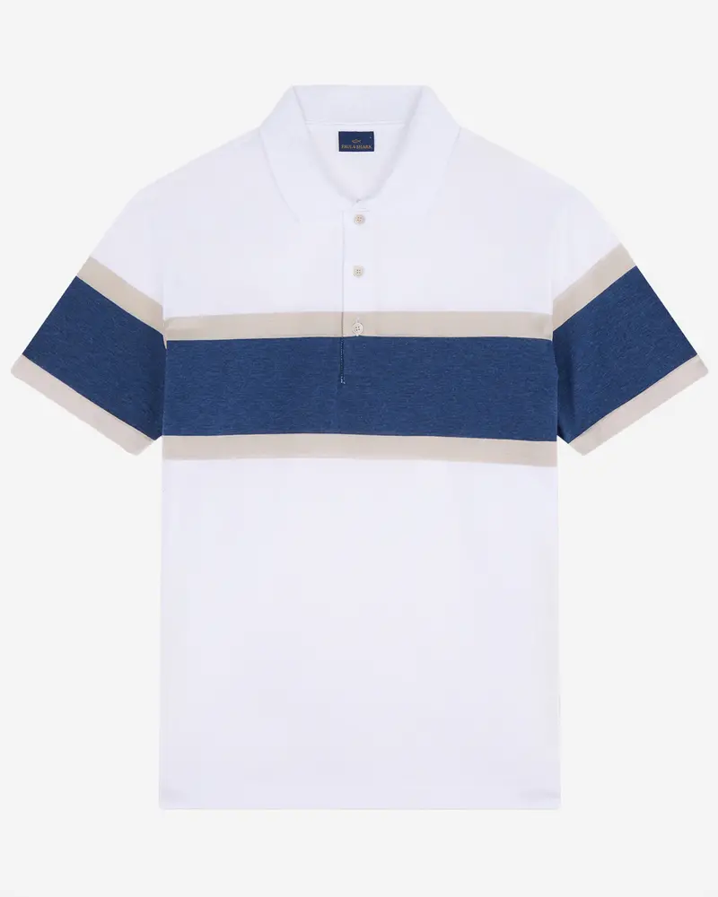 Paul & Shark White-Beige-Avio Button-Front Cotton Polo Shirt 1