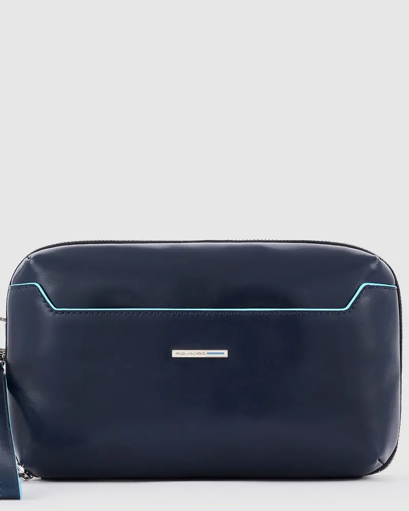 Piquadro Blue Square Blue Wristlet Clutch With Dual Compartments 1