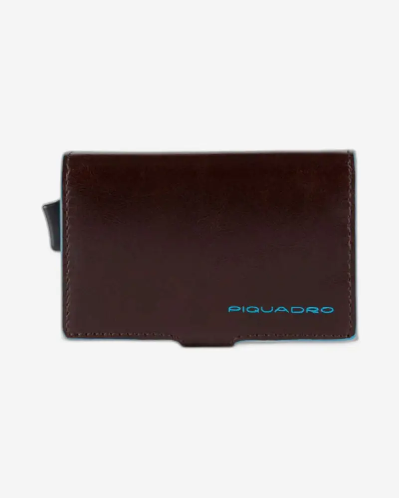 Piquadro Blue Square Foldable Double-Card Holder With Secure Closure 1
