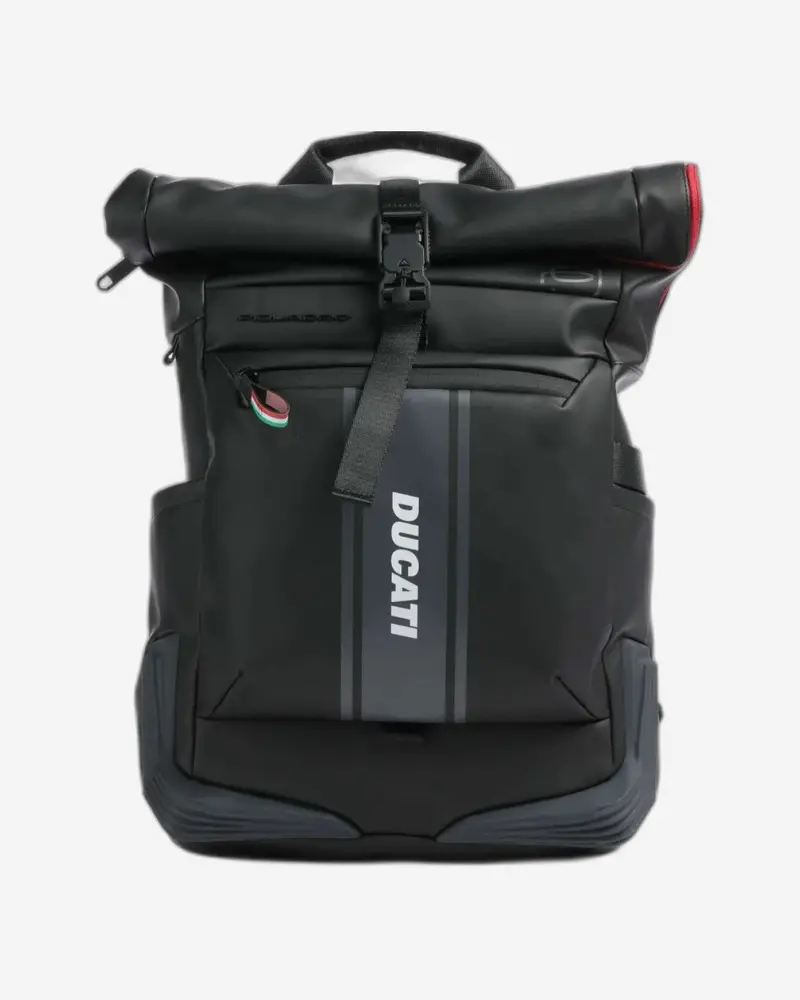 Piquadro Ducati-Branded Roll-Top Backpack For Laptop & Ipad – Black 1