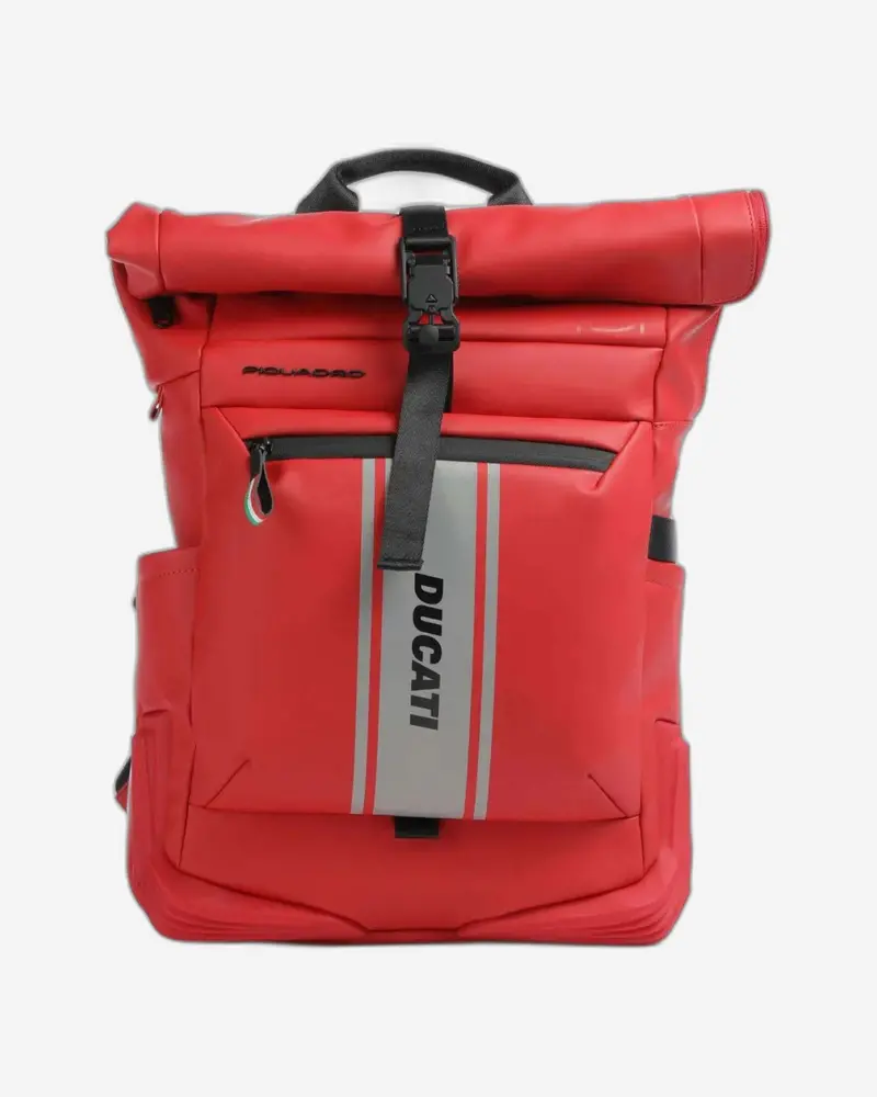Piquadro Ducati-Branded Roll-Top Backpack For Laptop & Ipad – Red 1